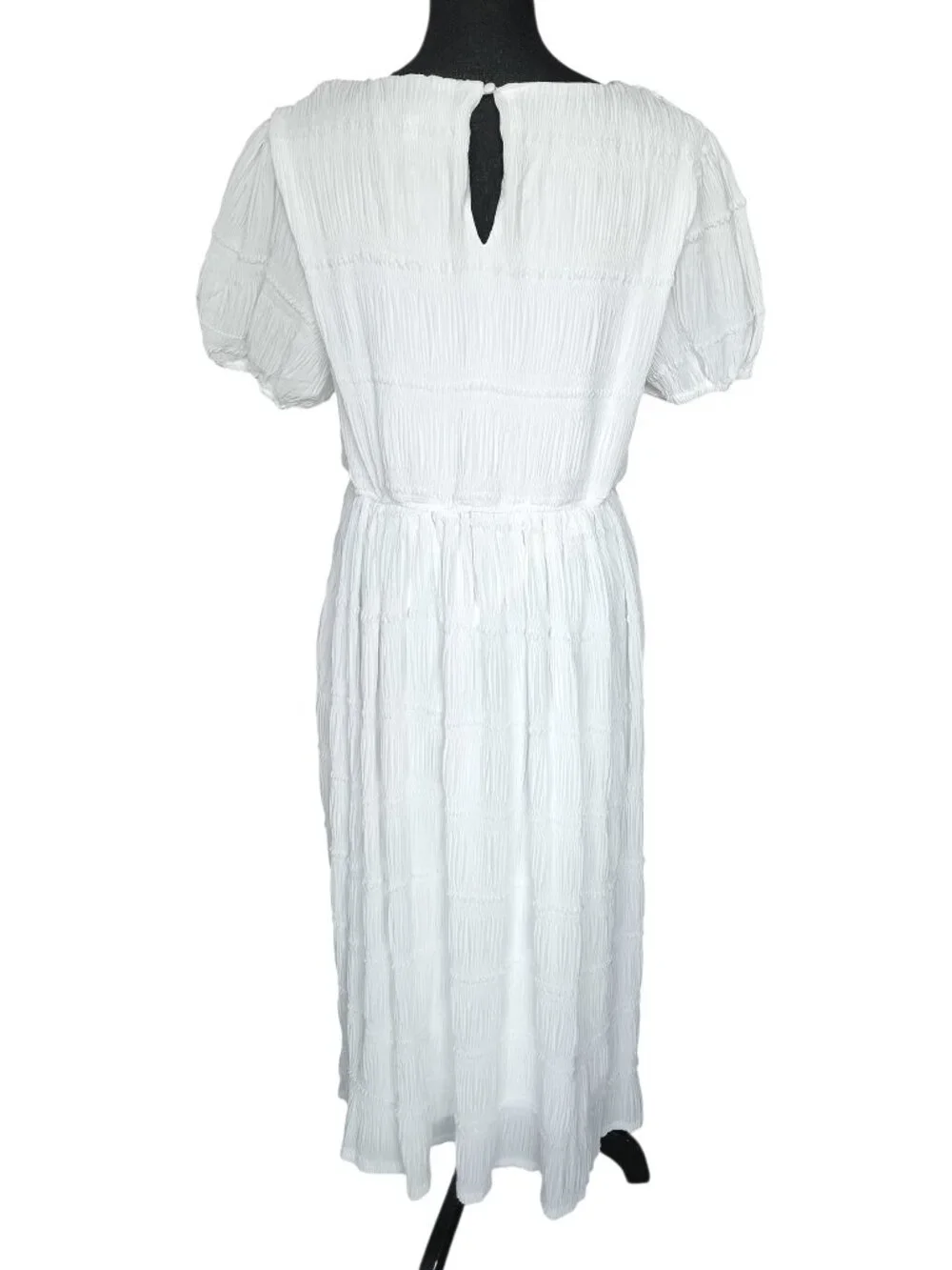 Hayden White Puff Sleeve Pleated Gather Boho Cottagecore Midi Dress Women's S - Picture 3 of 10